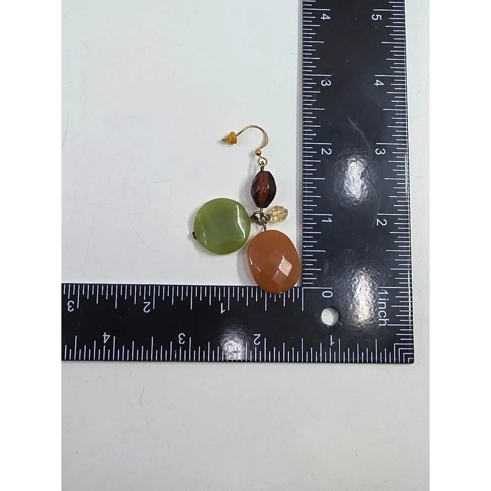 Multilayer Bead Necklace and Earring Set Earth Tones Green Orange Gold Tone